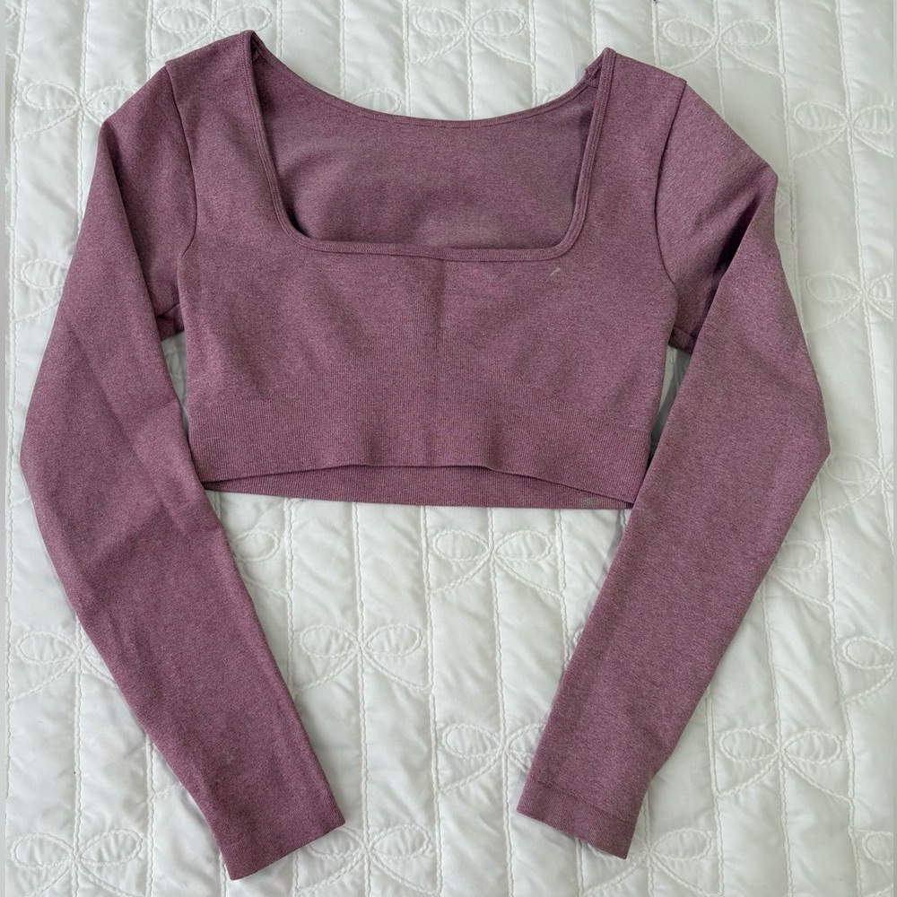 Women’s Long Sleeve Square Neck Crop Top - Mauve